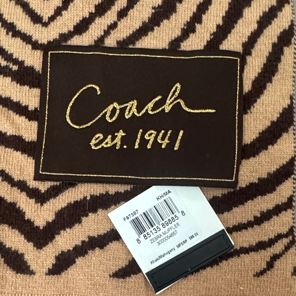 Coach Brown and Tan Zebra Print Scarf